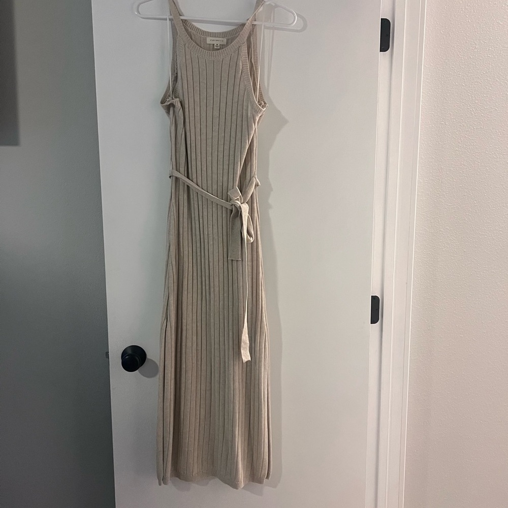 Promesa Beige Ribbed Maxi Dress